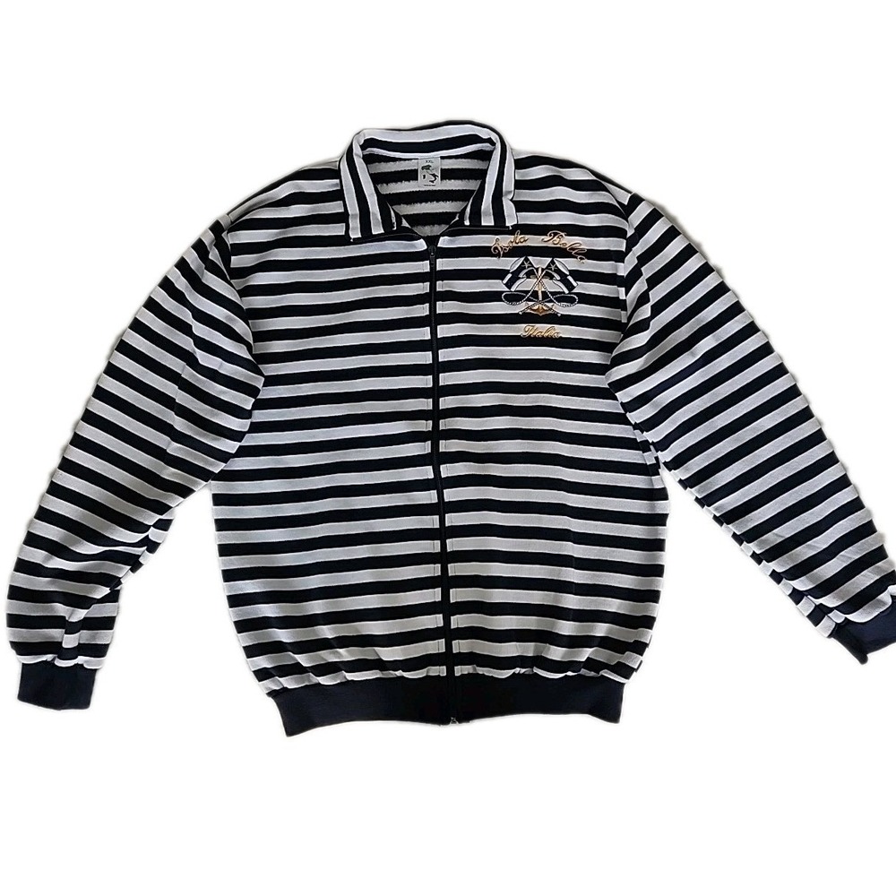 VTG Womens 2XL Isola Bella, Italian 100% Cotton Nautical Striped Full-Zip Jacket